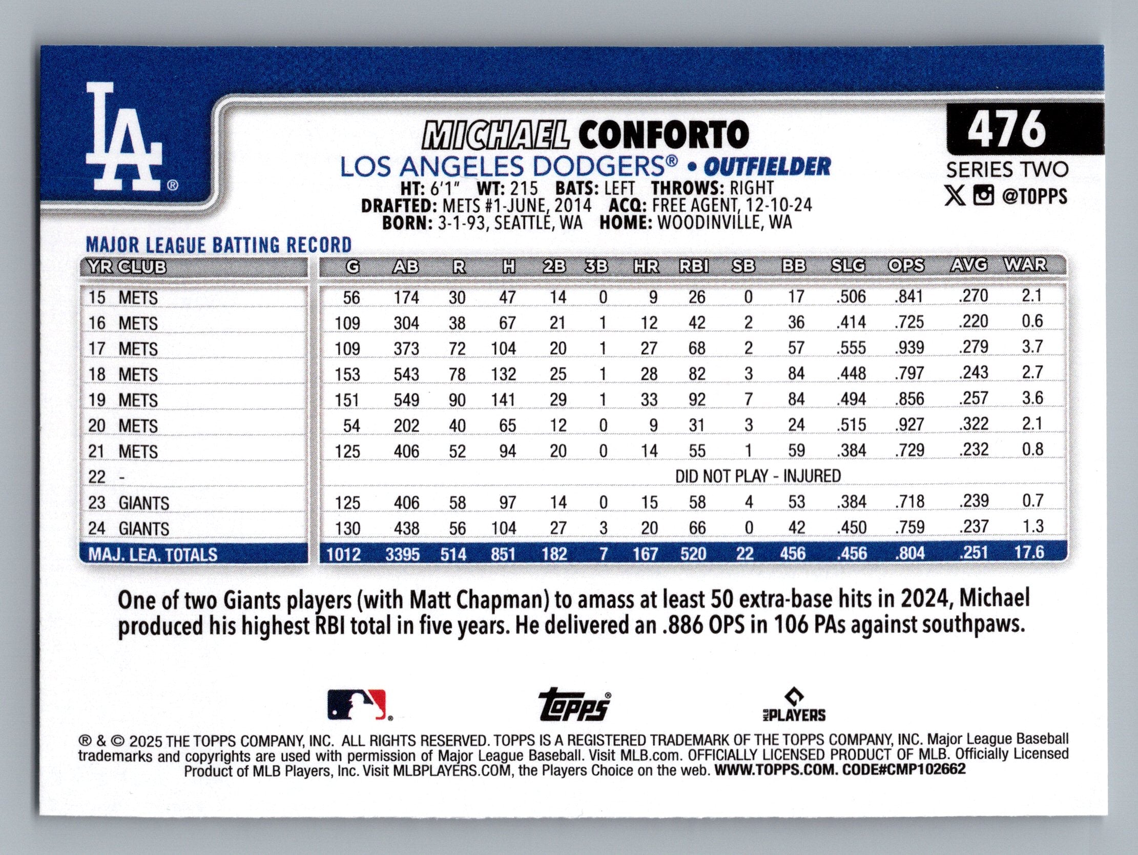 2025 Topps #476 Michael Conforto