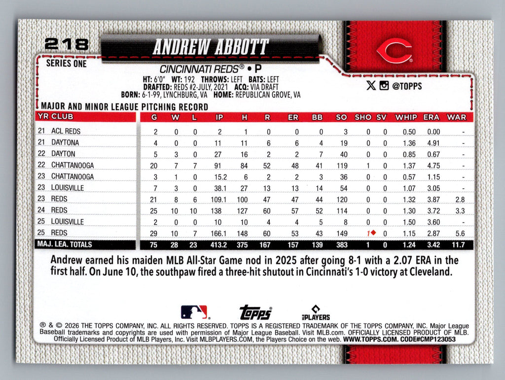 2026 Topps #218 Andrew Abbott