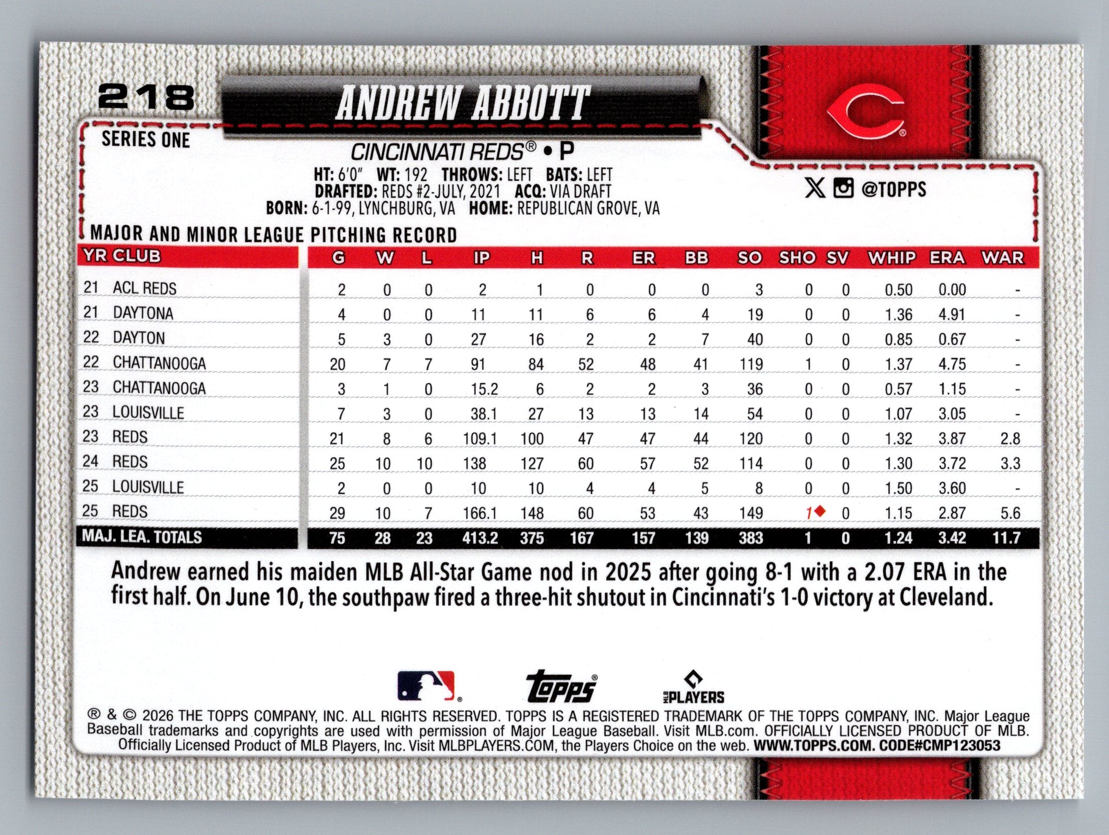 2026 Topps #218 Andrew Abbott
