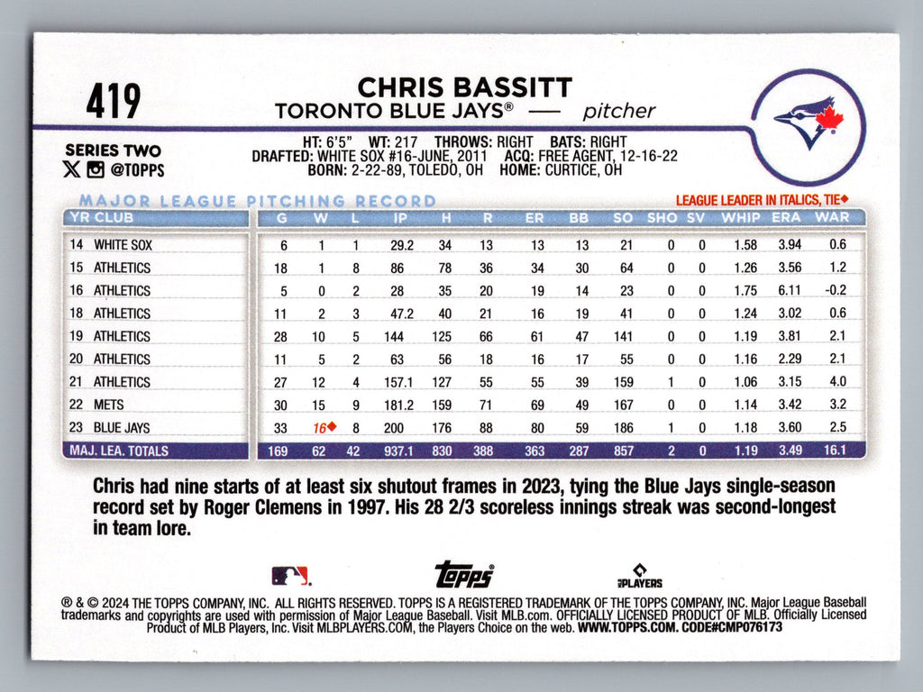 2024 Topps #419 Chris Bassitt