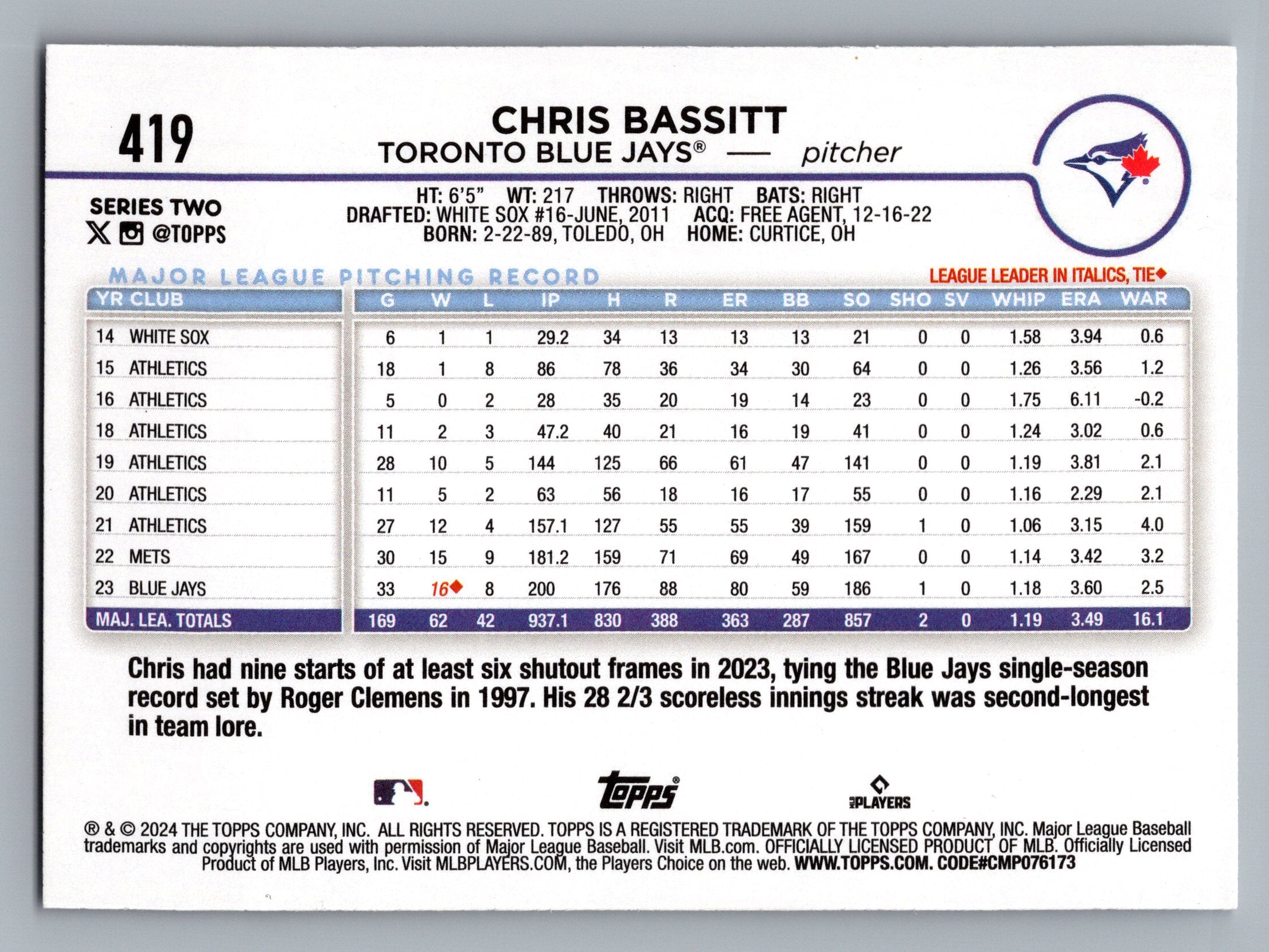 2024 Topps #419 Chris Bassitt
