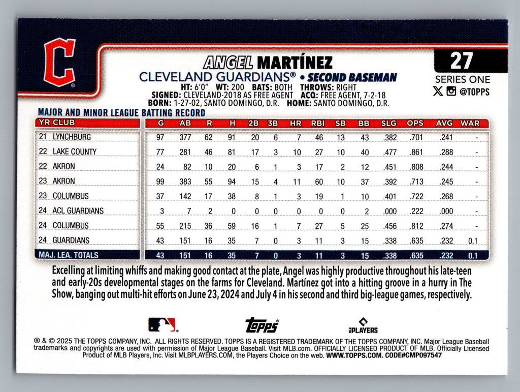 2025 Topps #27 Angel Martinez
