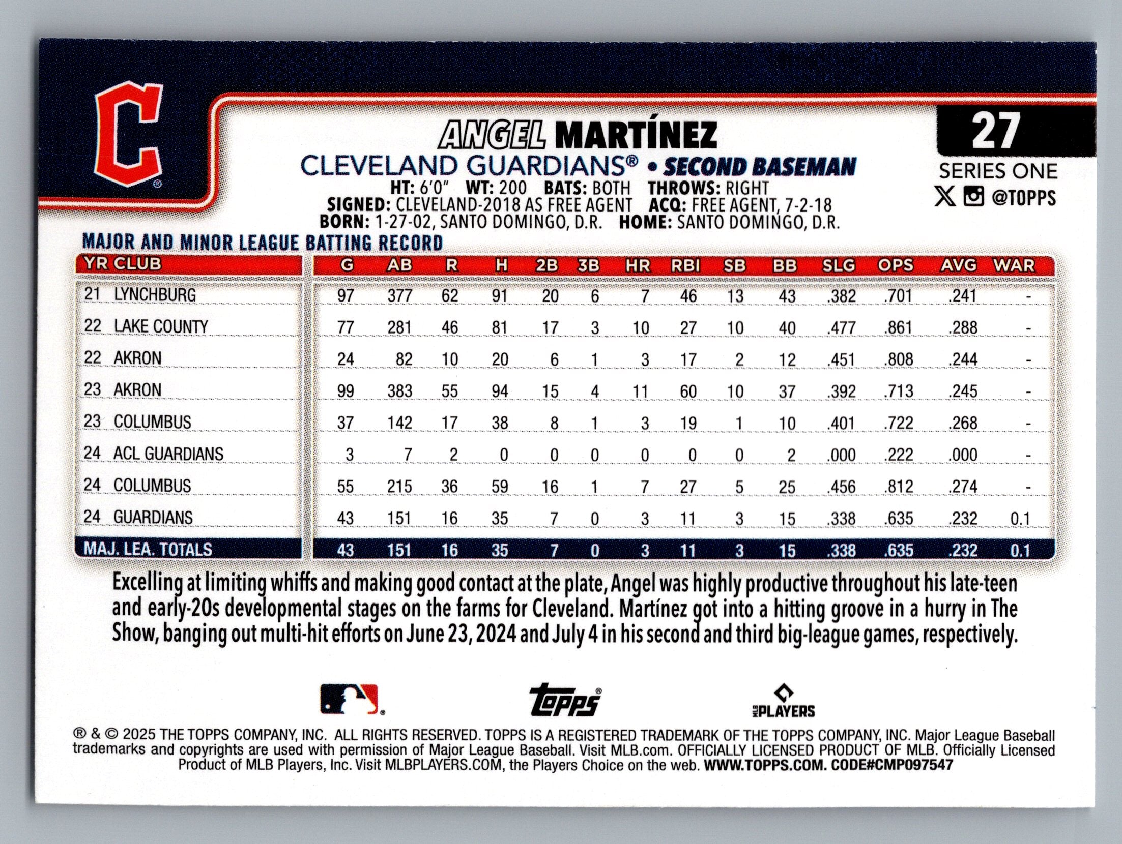 2025 Topps #27 Angel Martinez