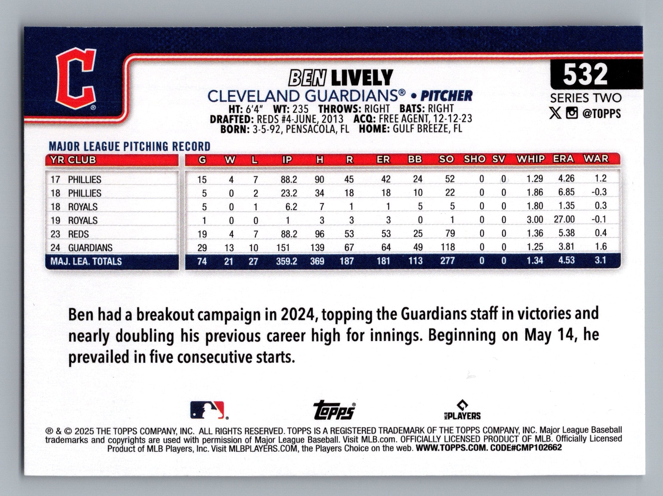 2025 Topps #532 Ben Lively