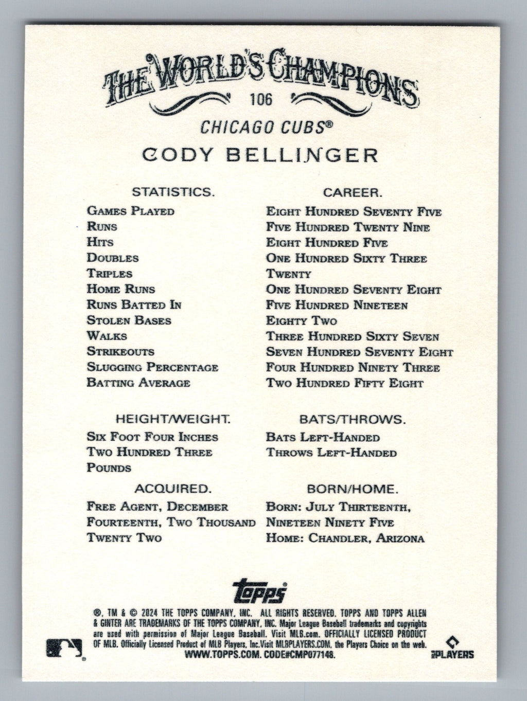 2024 Topps Allen & Ginter #106 Cody Bellinger