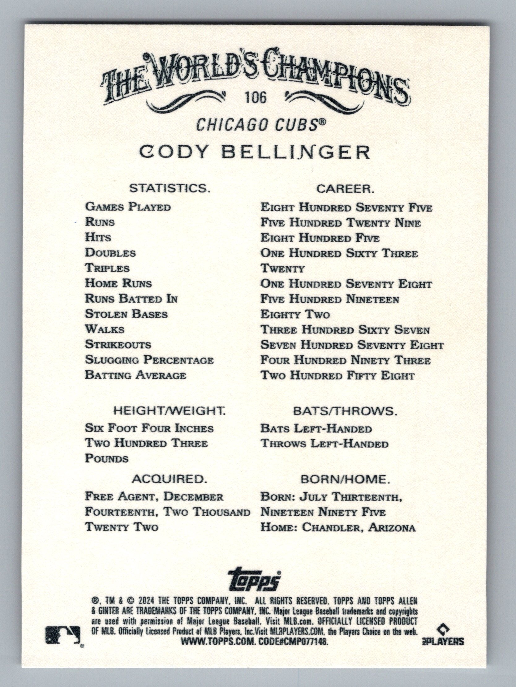 2024 Topps Allen & Ginter #106 Cody Bellinger