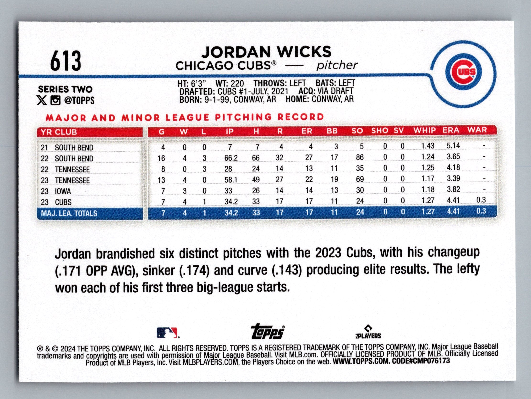 2024 Topps #613 Jordan Wicks