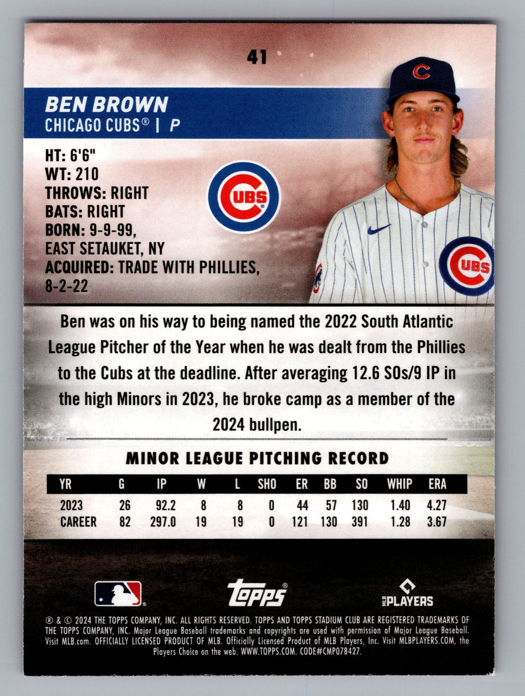 2024 Stadium Club #41 Ben Brown Red Foil
