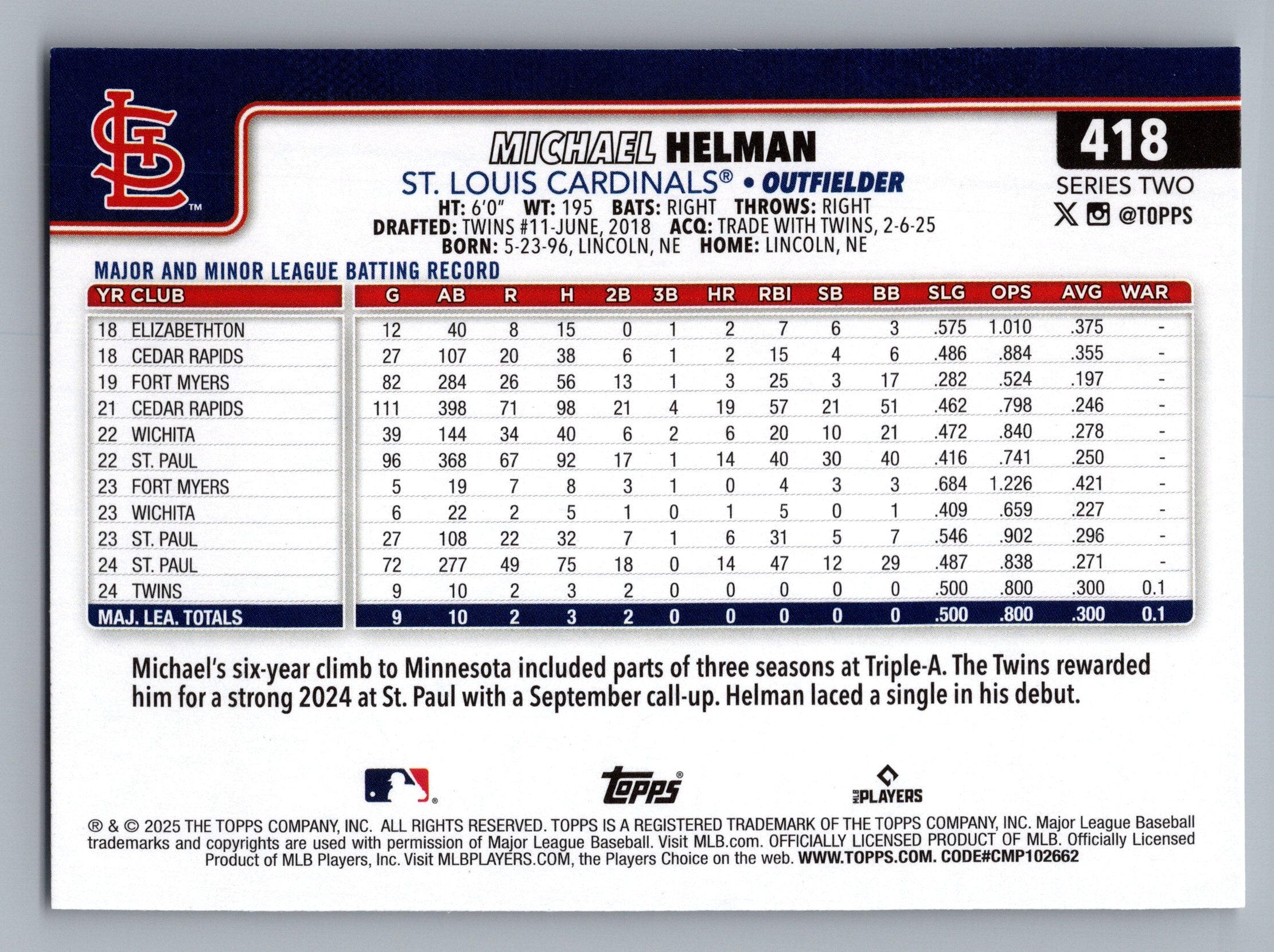 2025 Topps #418 Michael Helman