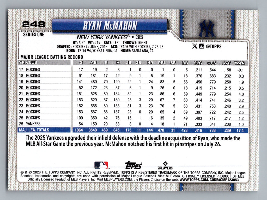 2026 Topps #248 Ryan McMahon