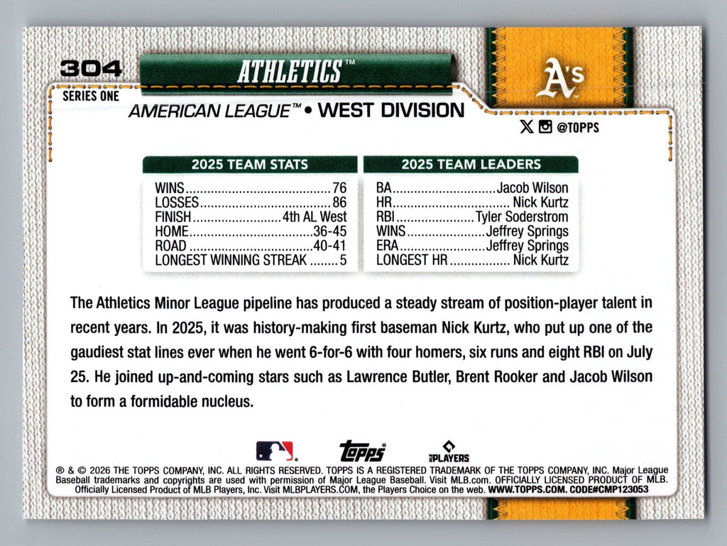 2026 Topps #304 Athletics