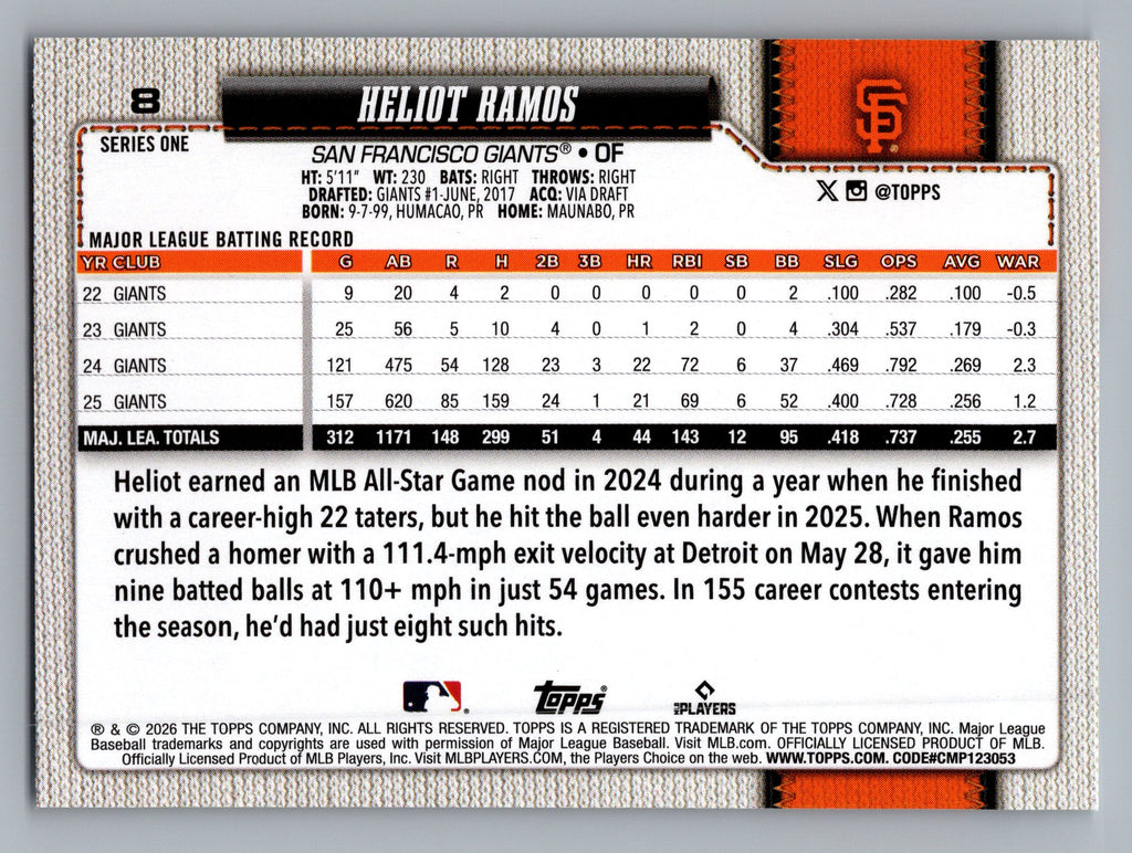 2026 Topps #8 Heliot Ramos