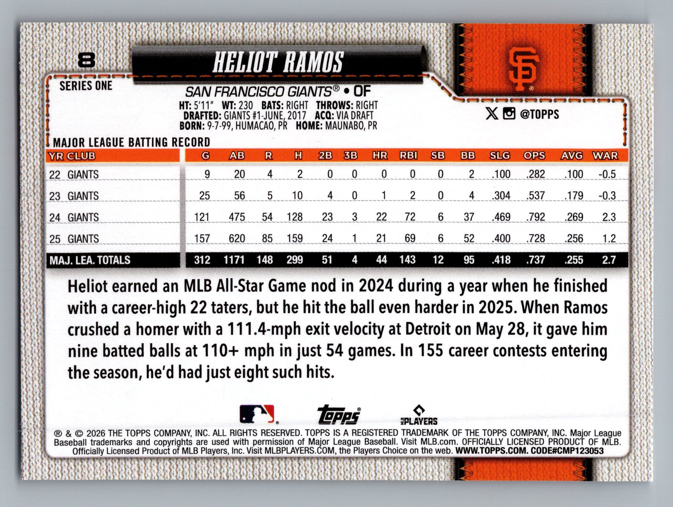 2026 Topps #8 Heliot Ramos