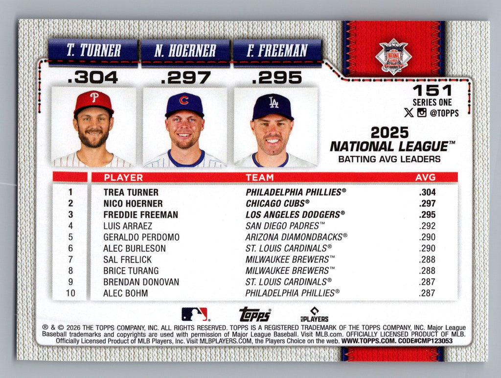 2026 Topps #151 Trea Turner / Nico Hoerner / Freddie Freeman