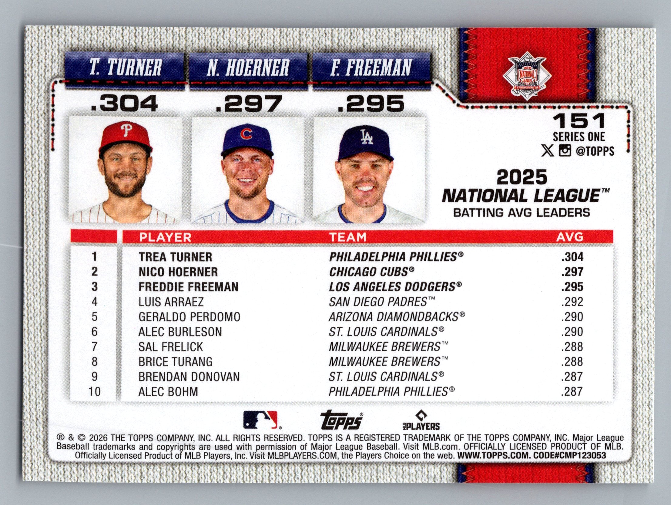 2026 Topps #151 Trea Turner / Nico Hoerner / Freddie Freeman