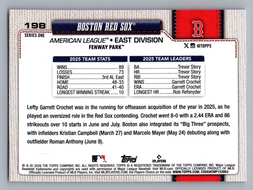 2026 Topps #198 Boston Red Sox