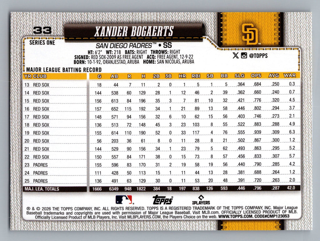 2026 Topps #33 Xander Bogaerts
