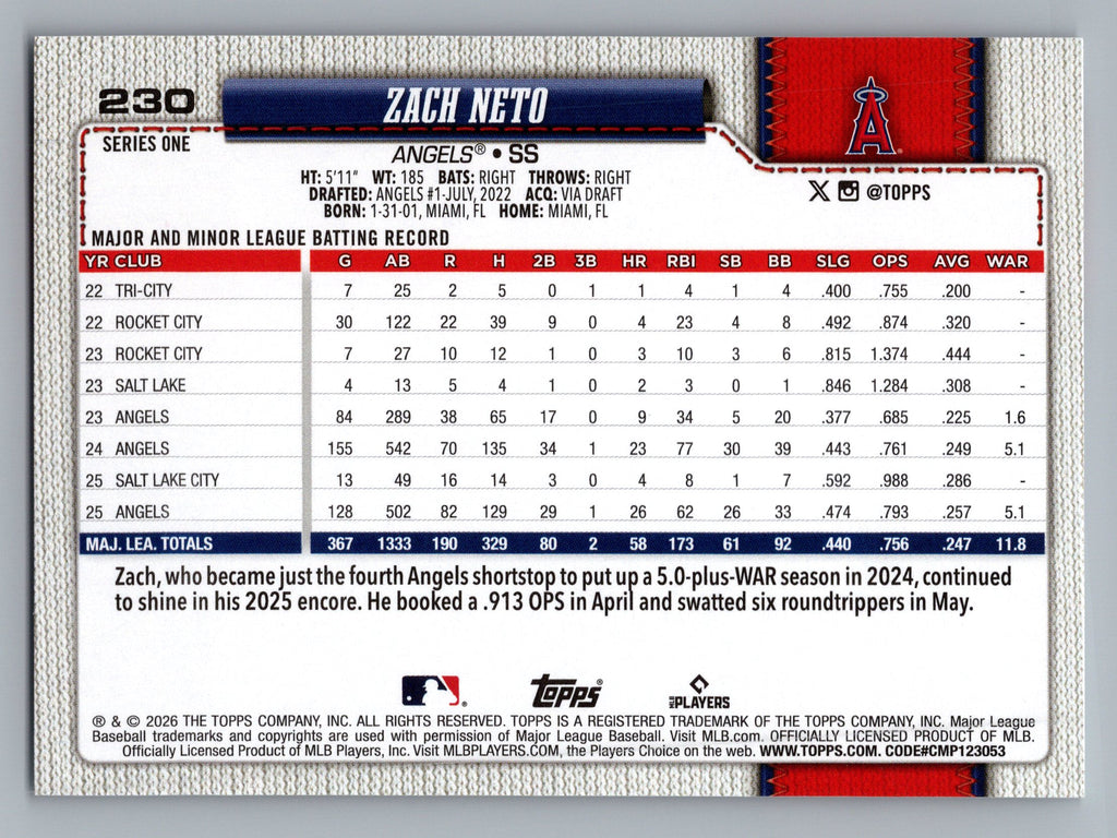 2026 Topps #230 Zach Neto