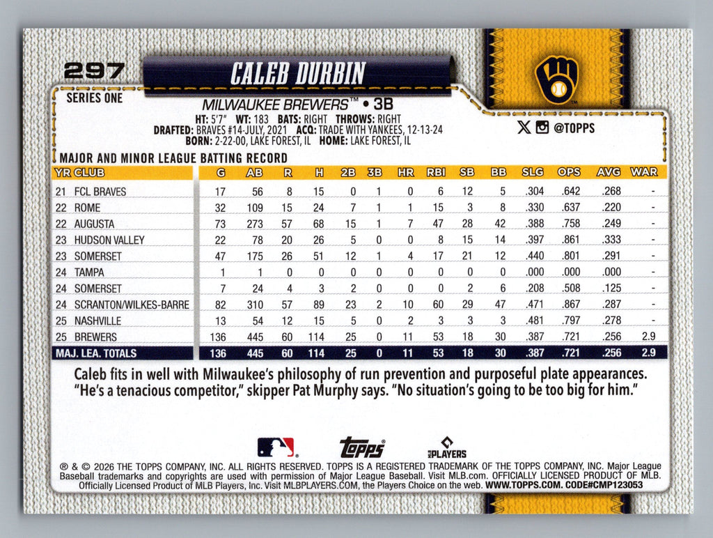 2026 Topps #297 Caleb Durbin
