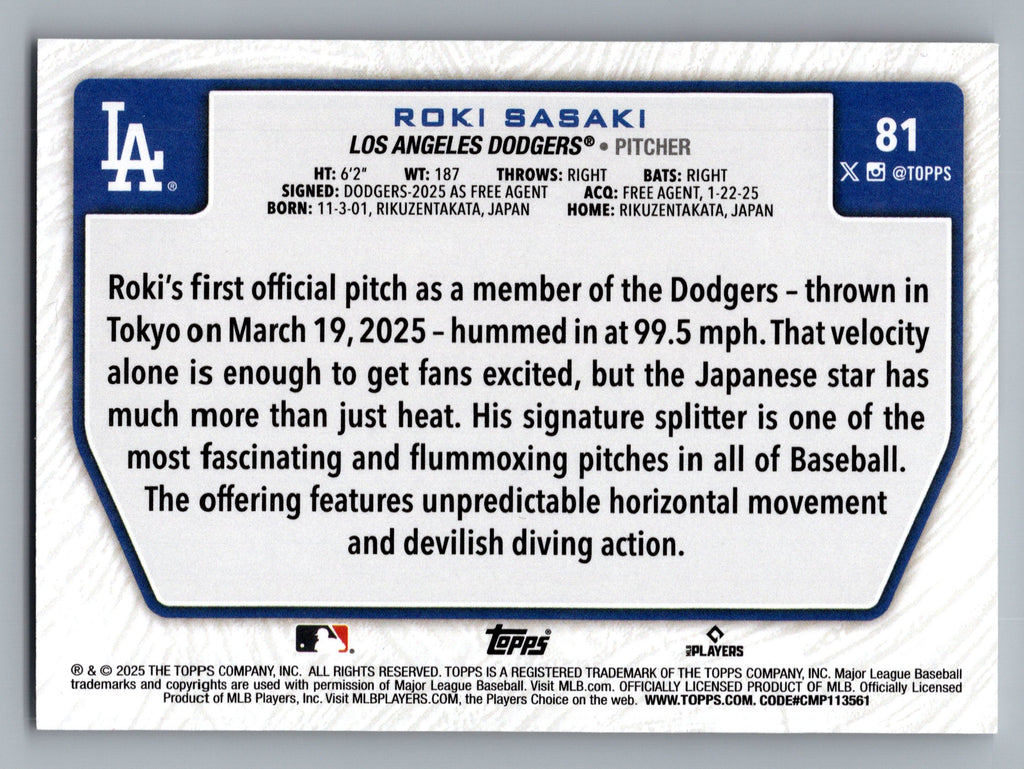 2025 Topps - Flagship Collection (Series Two) #81 Roki Sasaki