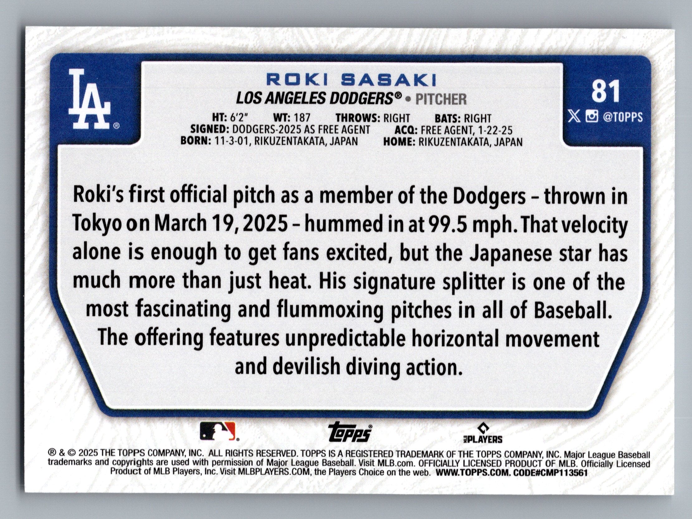 2025 Topps - Flagship Collection (Series Two) #81 Roki Sasaki