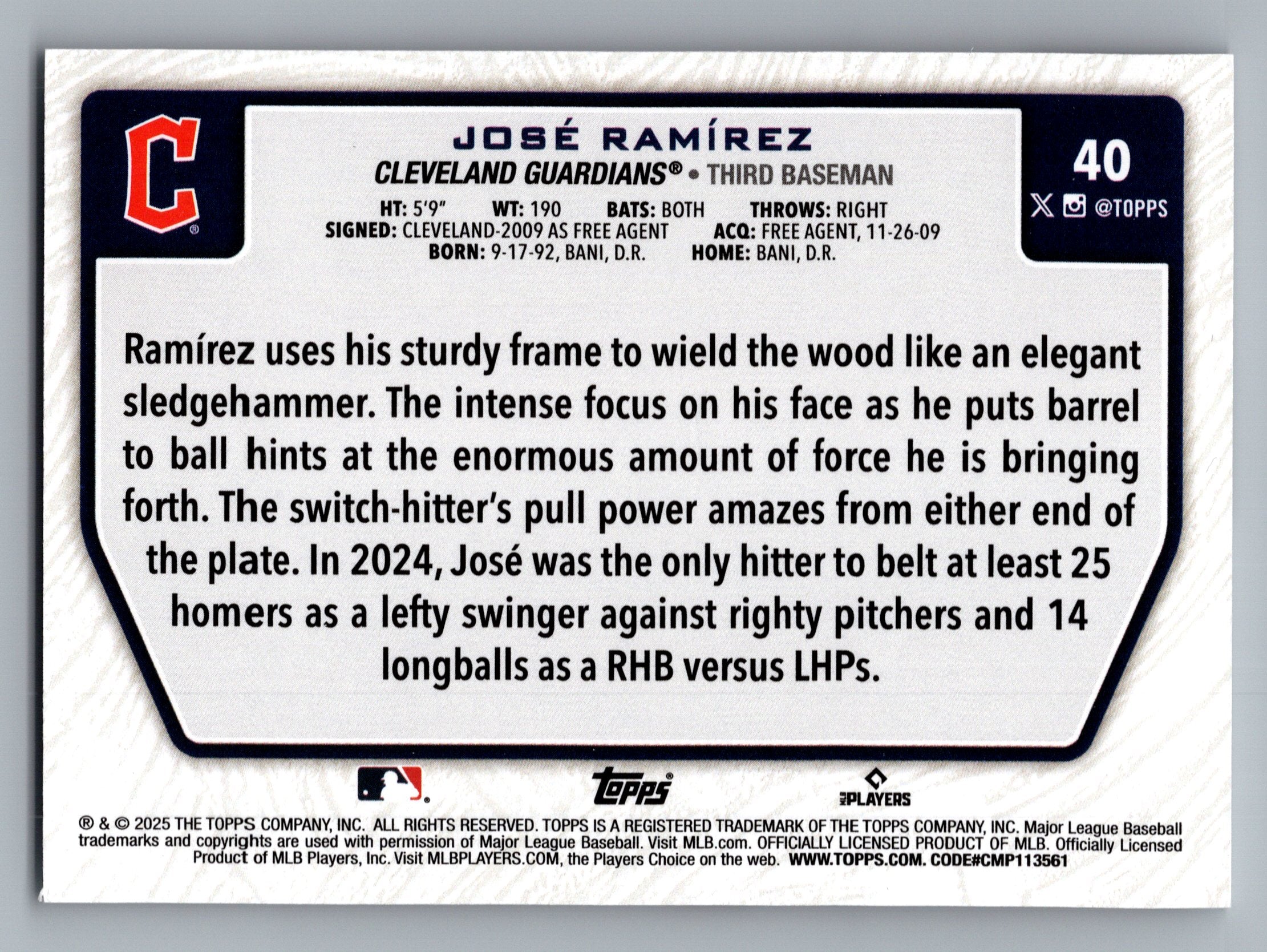 2025 Topps - Flagship Collection (Series Two) #40 Jose Ramirez