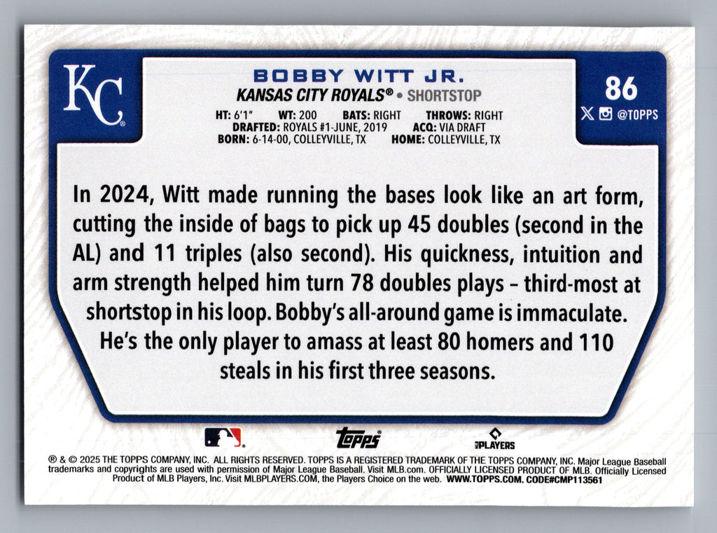 2025 Topps - Flagship Collection (Series Two) #86 Bobby Witt Jr.