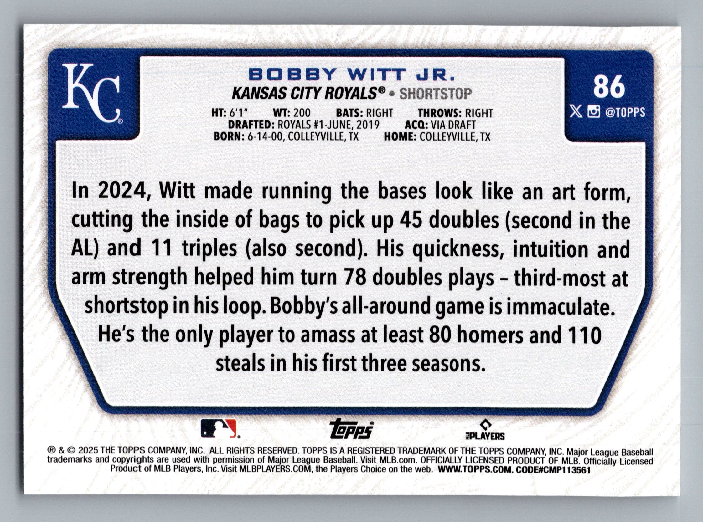 2025 Topps - Flagship Collection (Series Two) #86 Bobby Witt Jr.