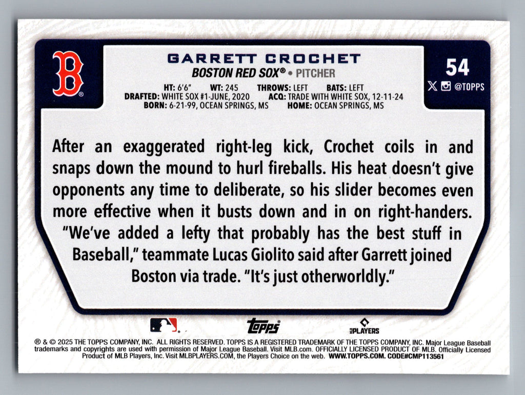 2025 Topps - Flagship Collection (Series Two) #54 Garrett Crochet