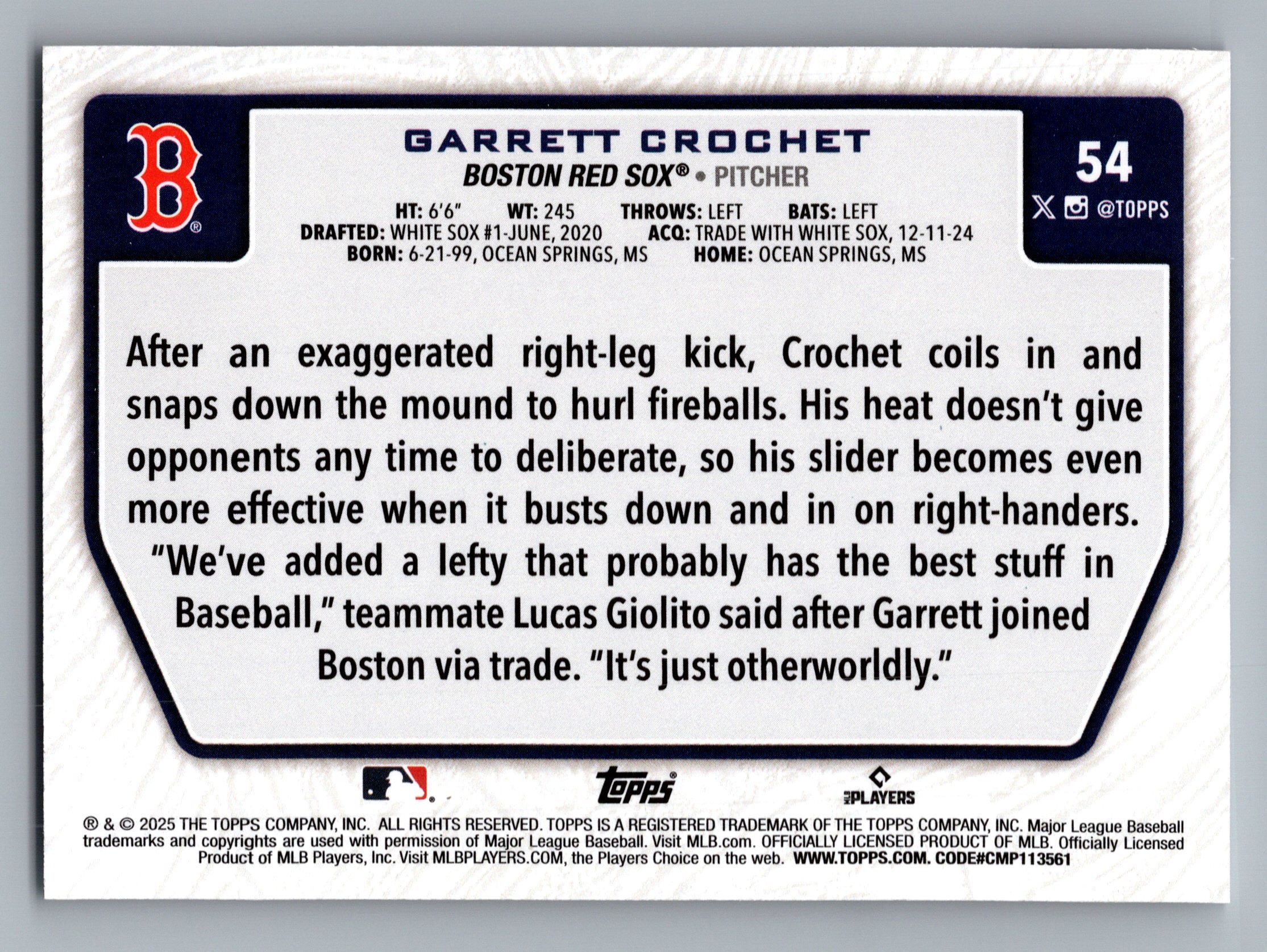 2025 Topps - Flagship Collection (Series Two) #54 Garrett Crochet
