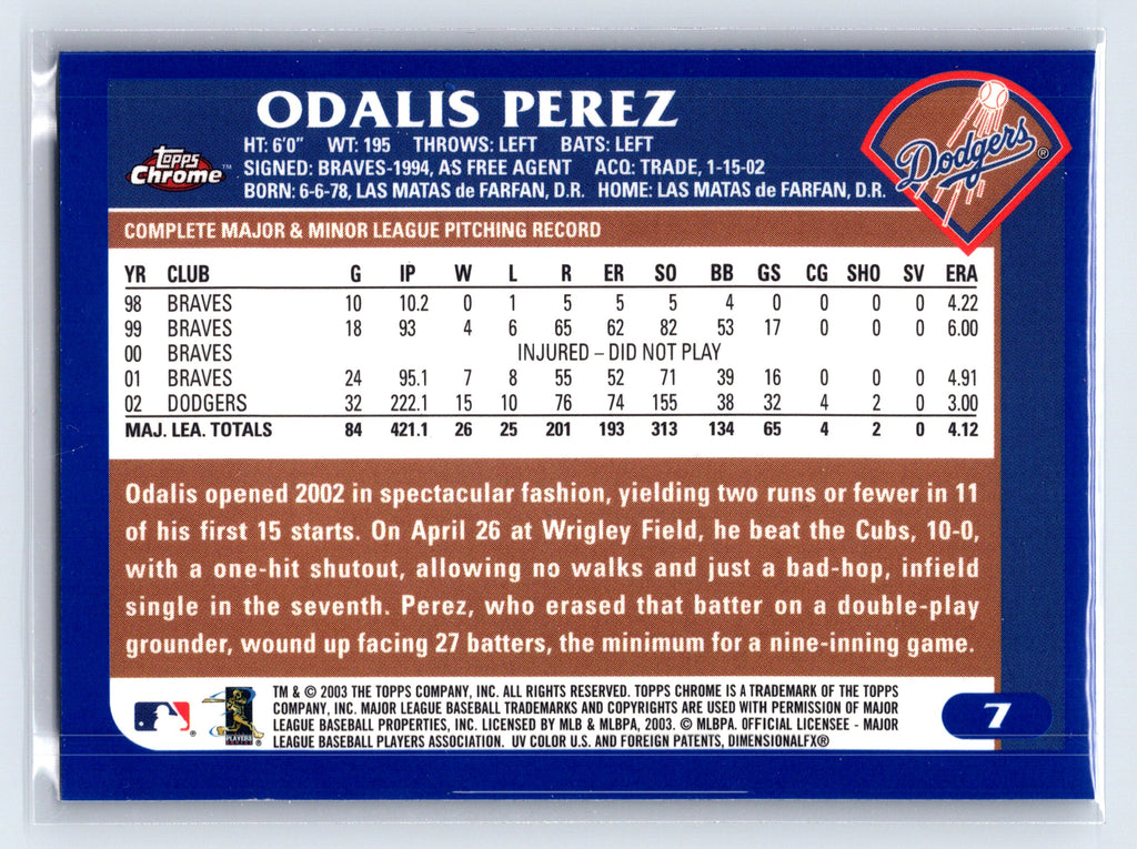 2003 Topps Chrome #7 Odalis Perez