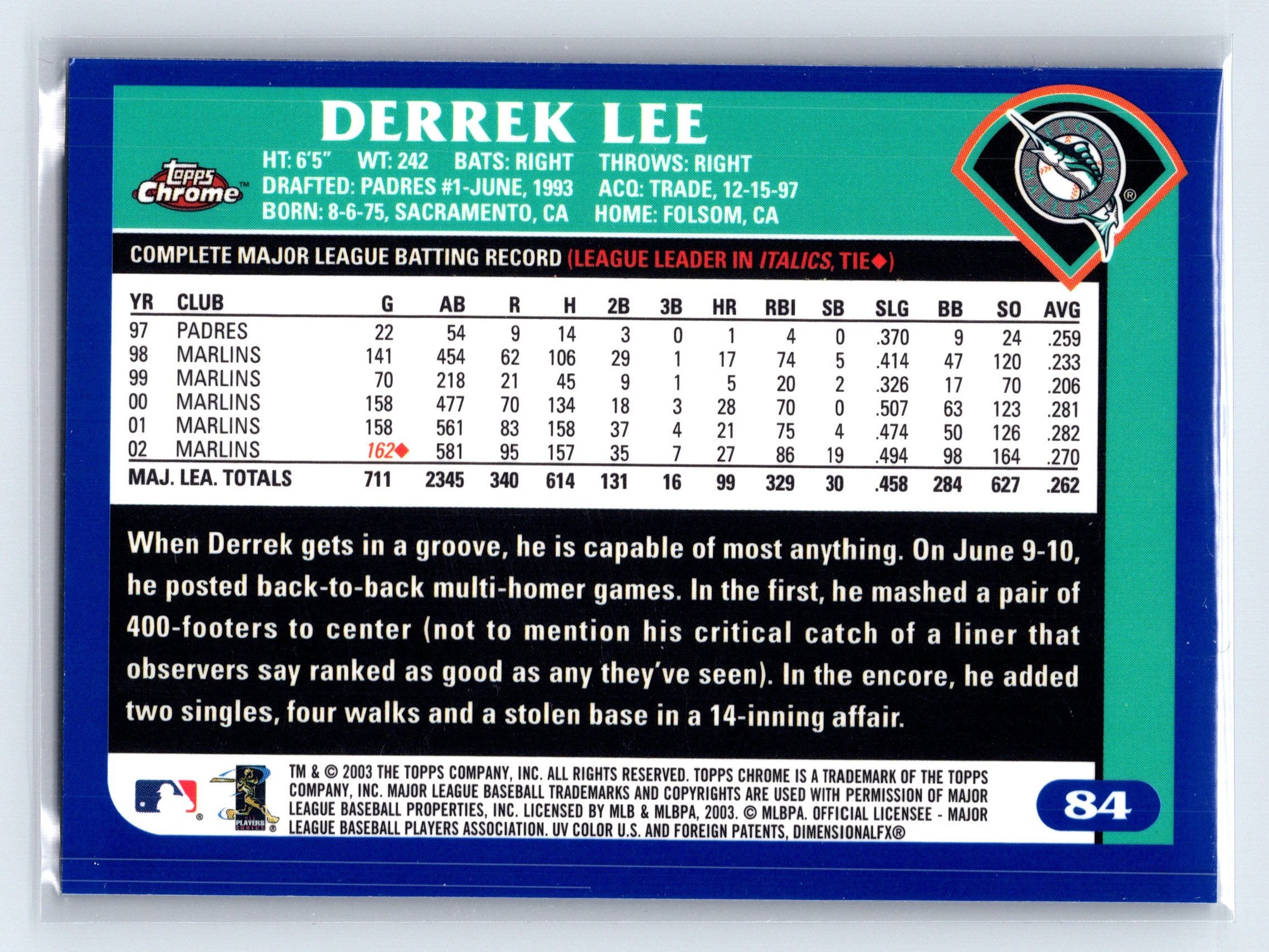 2003 Topps Chrome #84 Derrek Lee