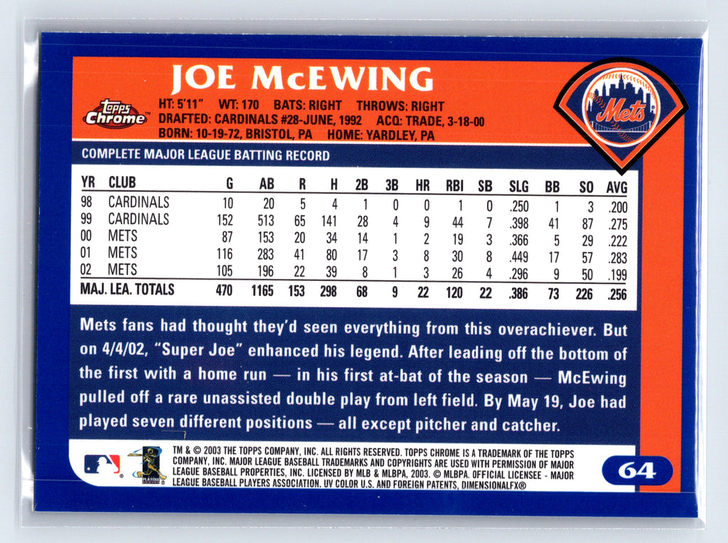 2003 Topps Chrome #64 Joe McEwing