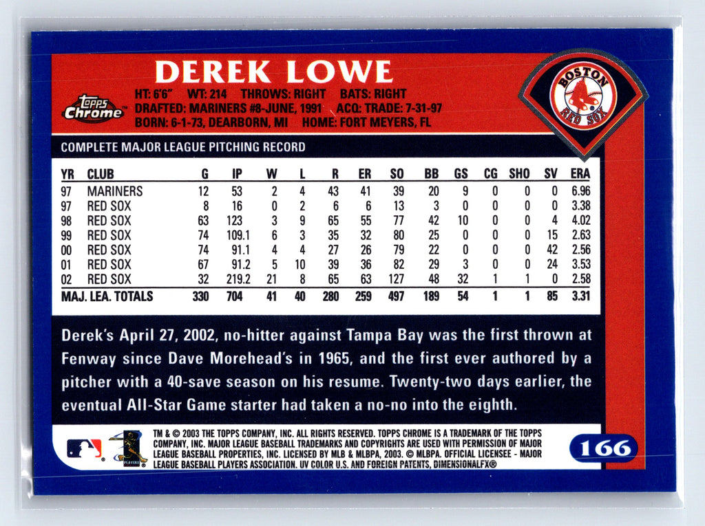 2003 Topps Chrome #166 Derek Lowe