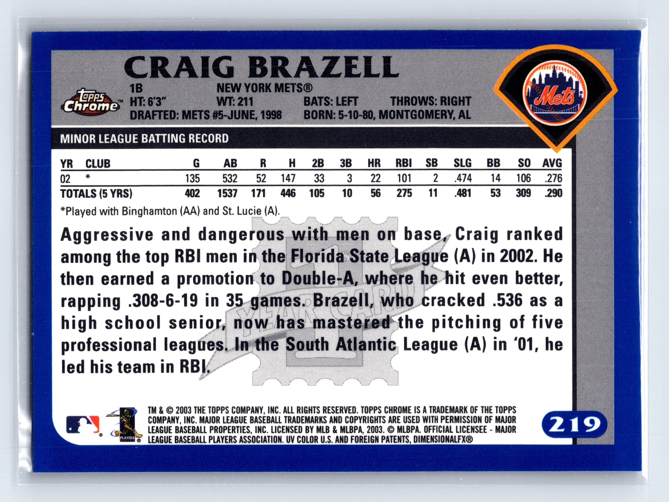2003 Topps Chrome #219 Craig Brazell