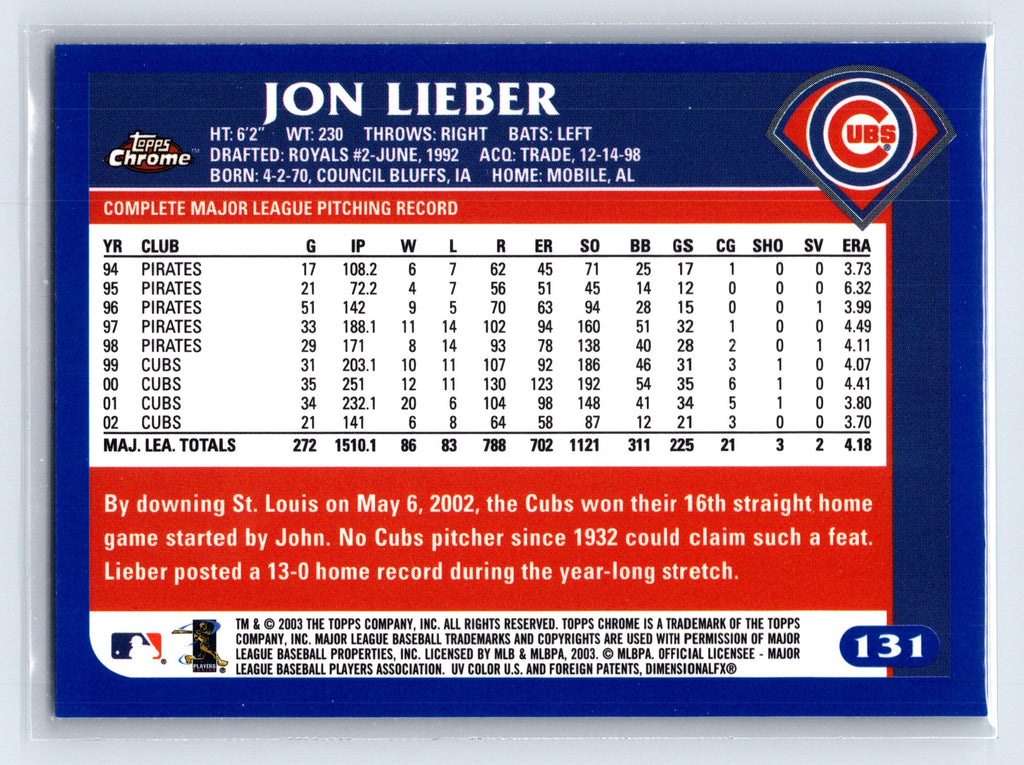 2003 Topps Chrome #131 Jon Lieber