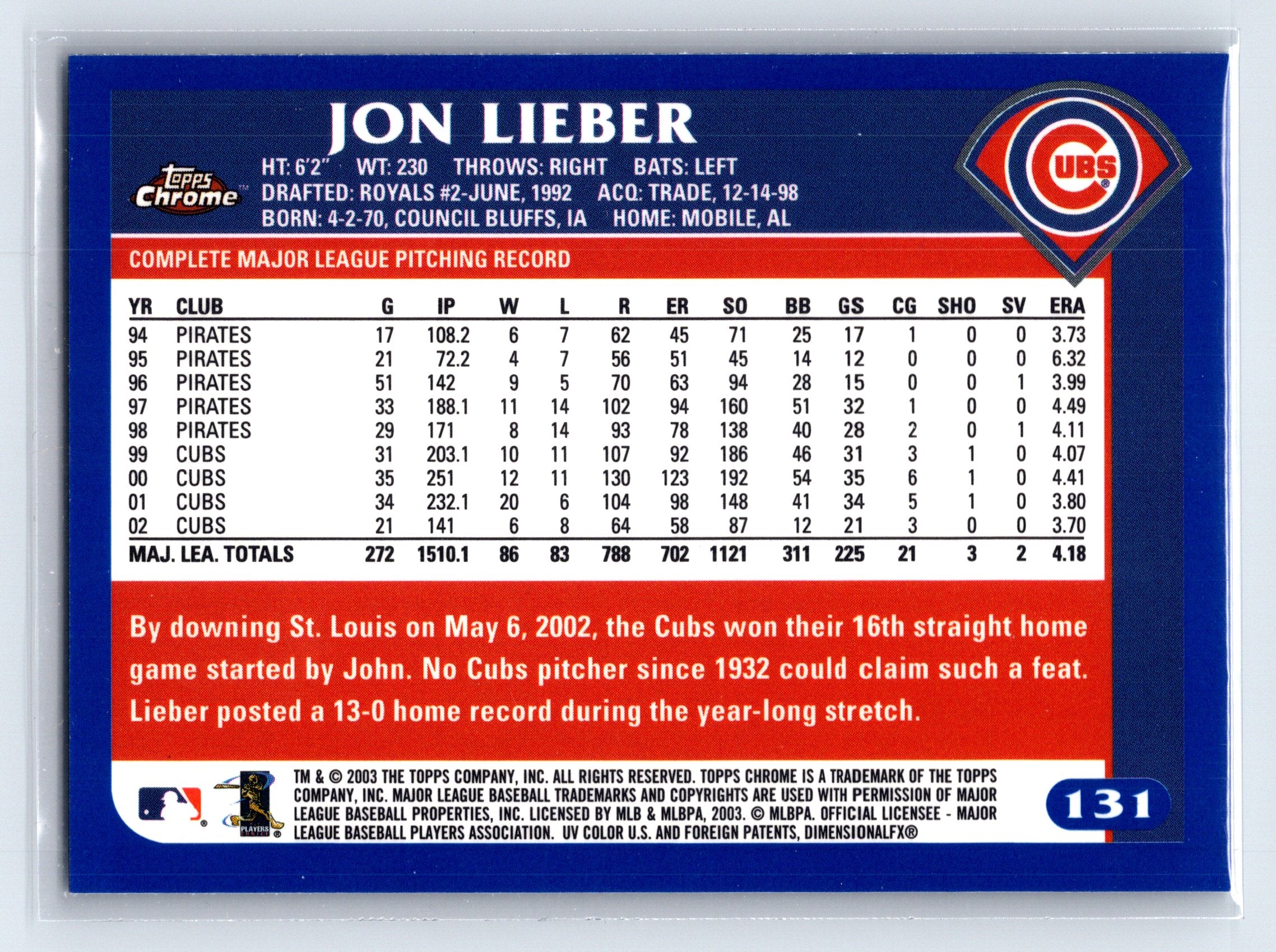2003 Topps Chrome #131 Jon Lieber