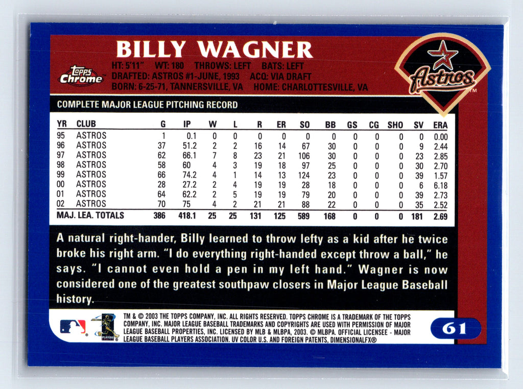 2003 Topps Chrome #61 Billy Wagner