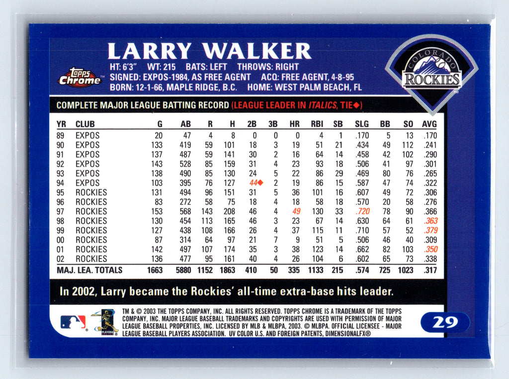 2003 Topps Chrome #29 Larry Walker