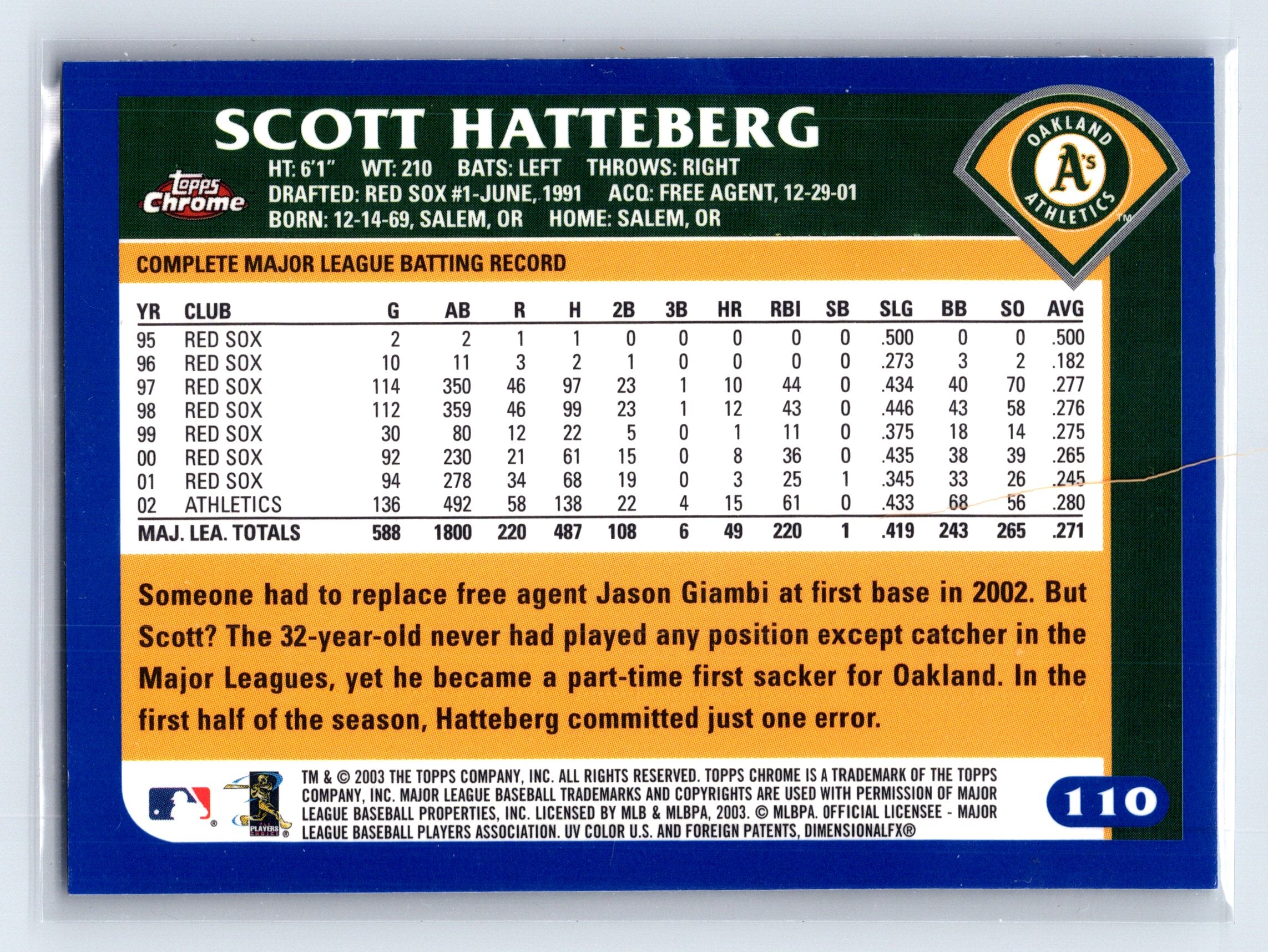 2003 Topps Chrome #110 Scott Hatteberg