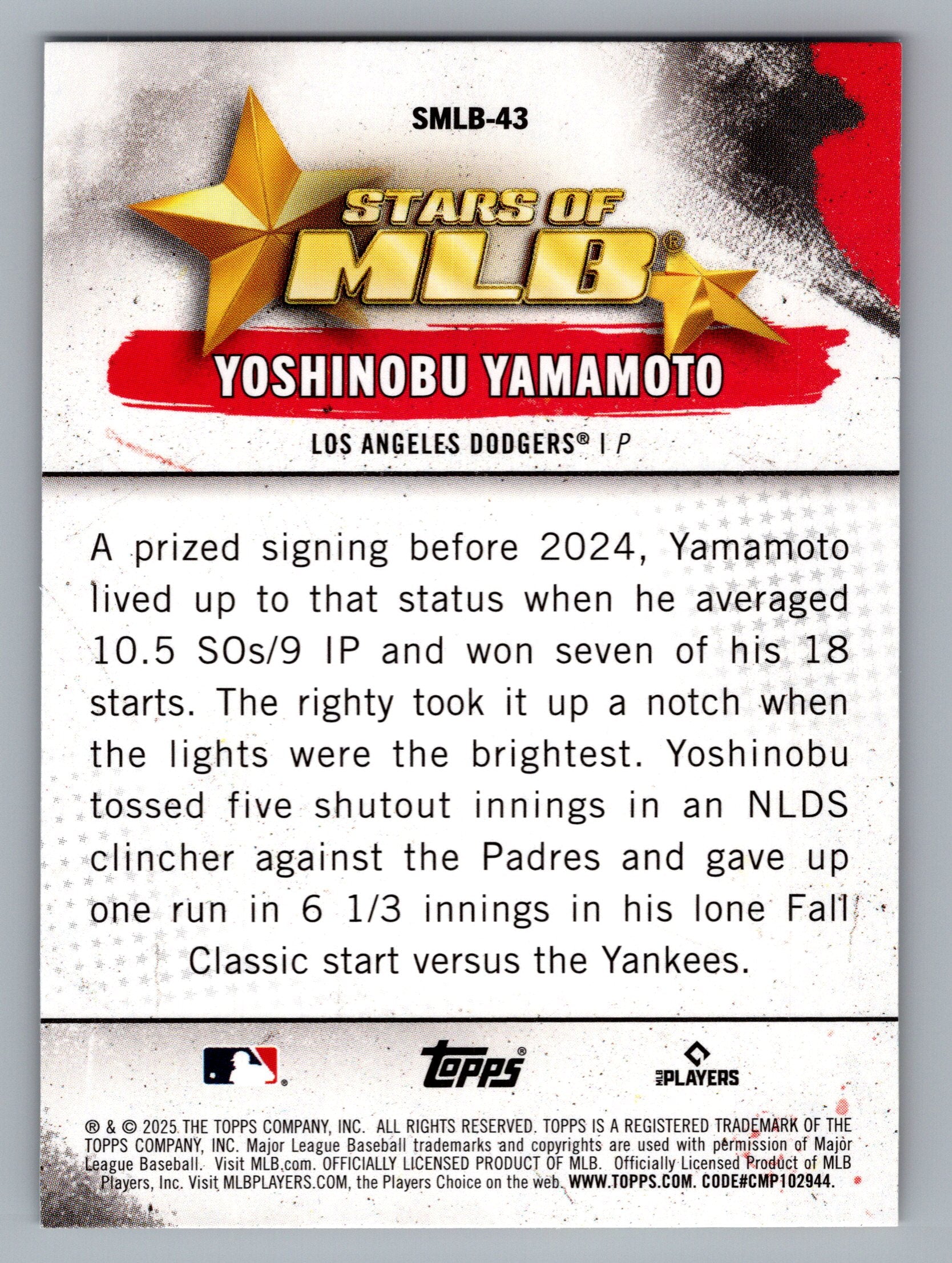2025 Topps #SMLB-43 Yoshinobu Yamamoto Stars of MLB