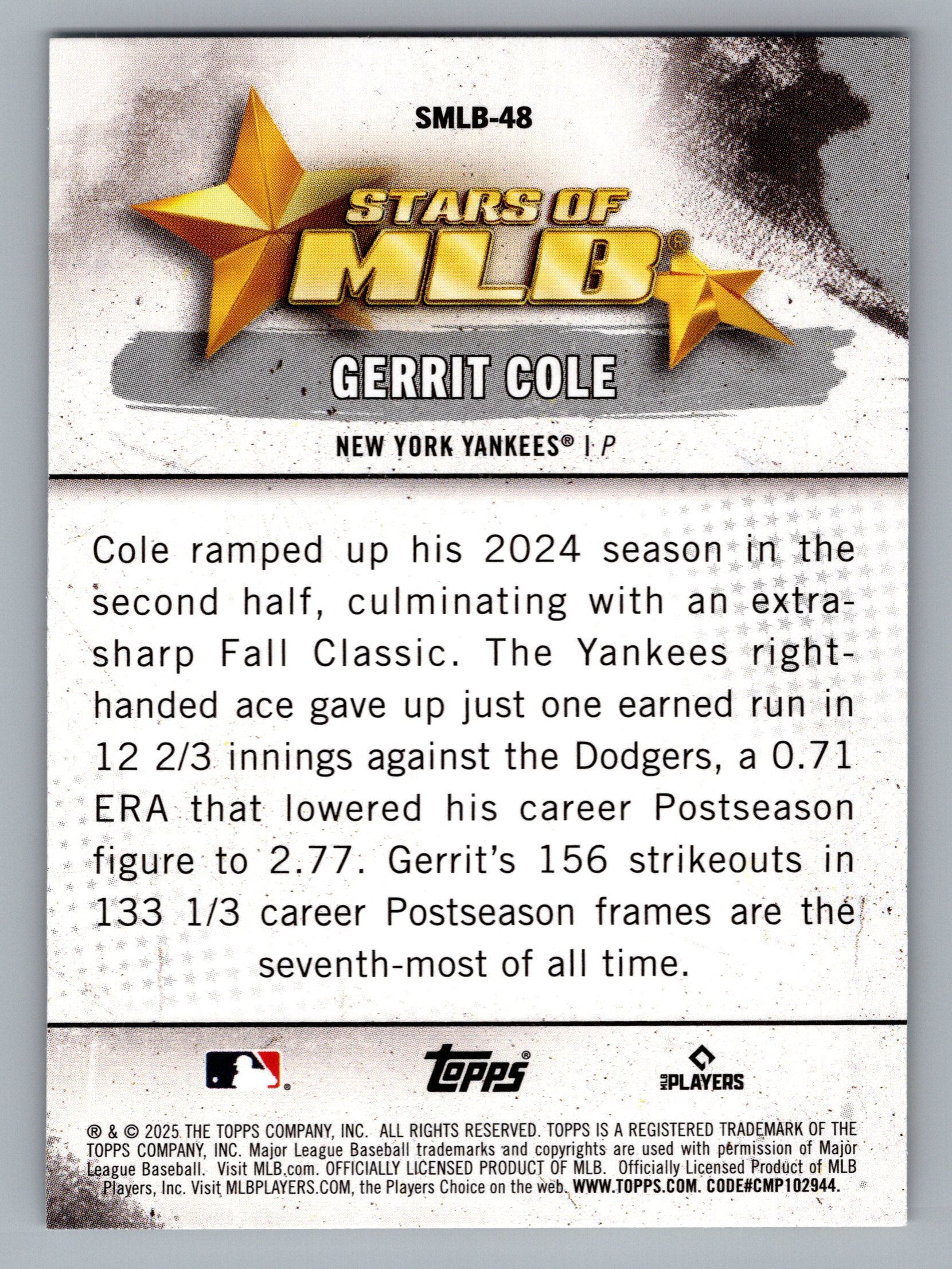 2025 Topps #SMLB-48 Gerrit Cole Stars of MLB