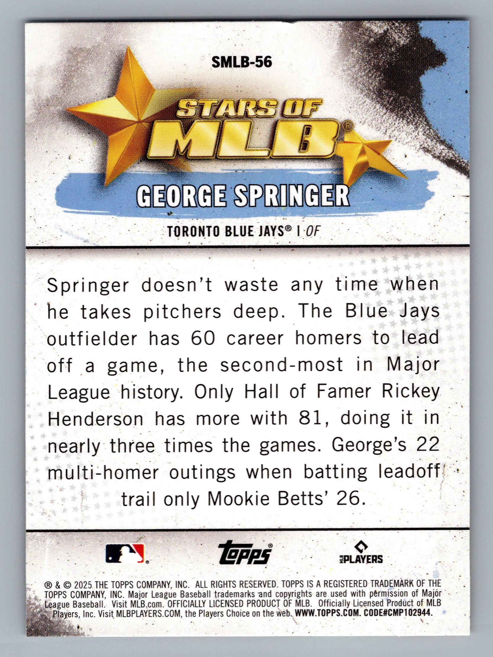 2025 Topps #SMLB-56 George Springer Stars of MLB