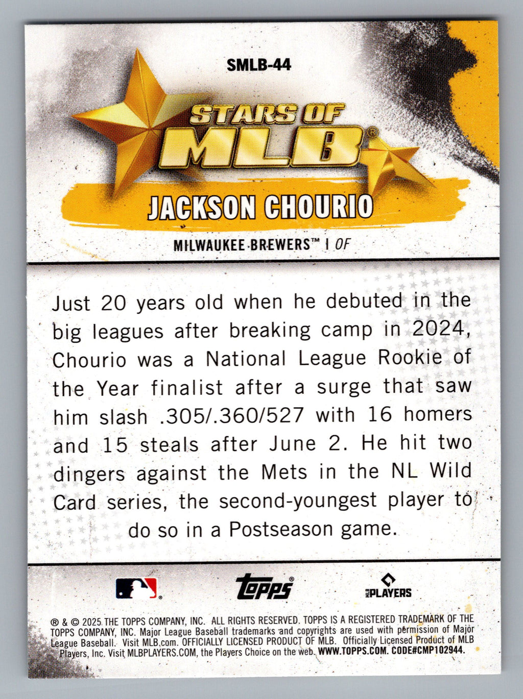 2025 Topps #SMLB-44 Jackson Chourio Stars of MLB