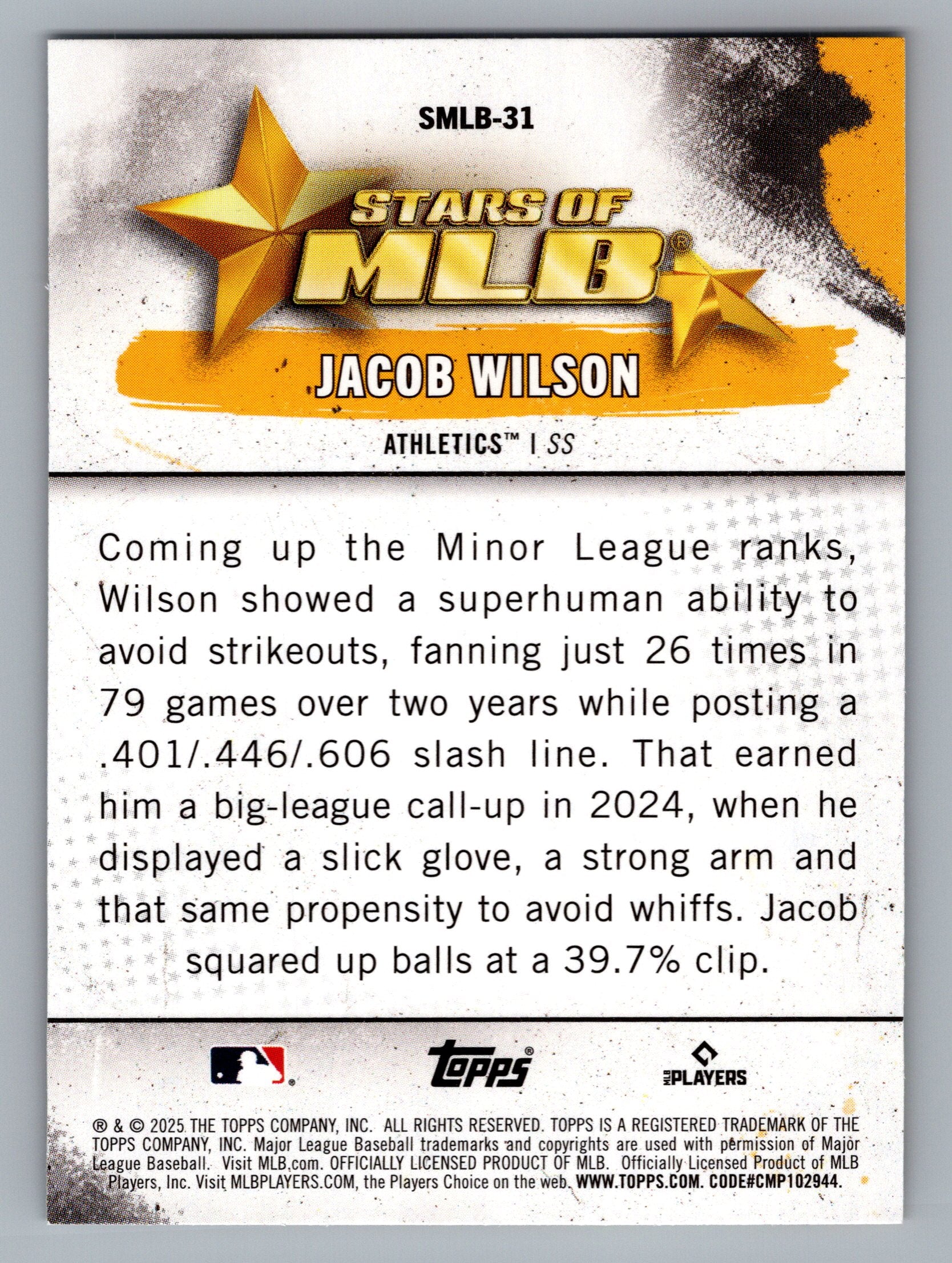 2025 Topps #SMLB-31 Jacob Wilson Stars of MLB