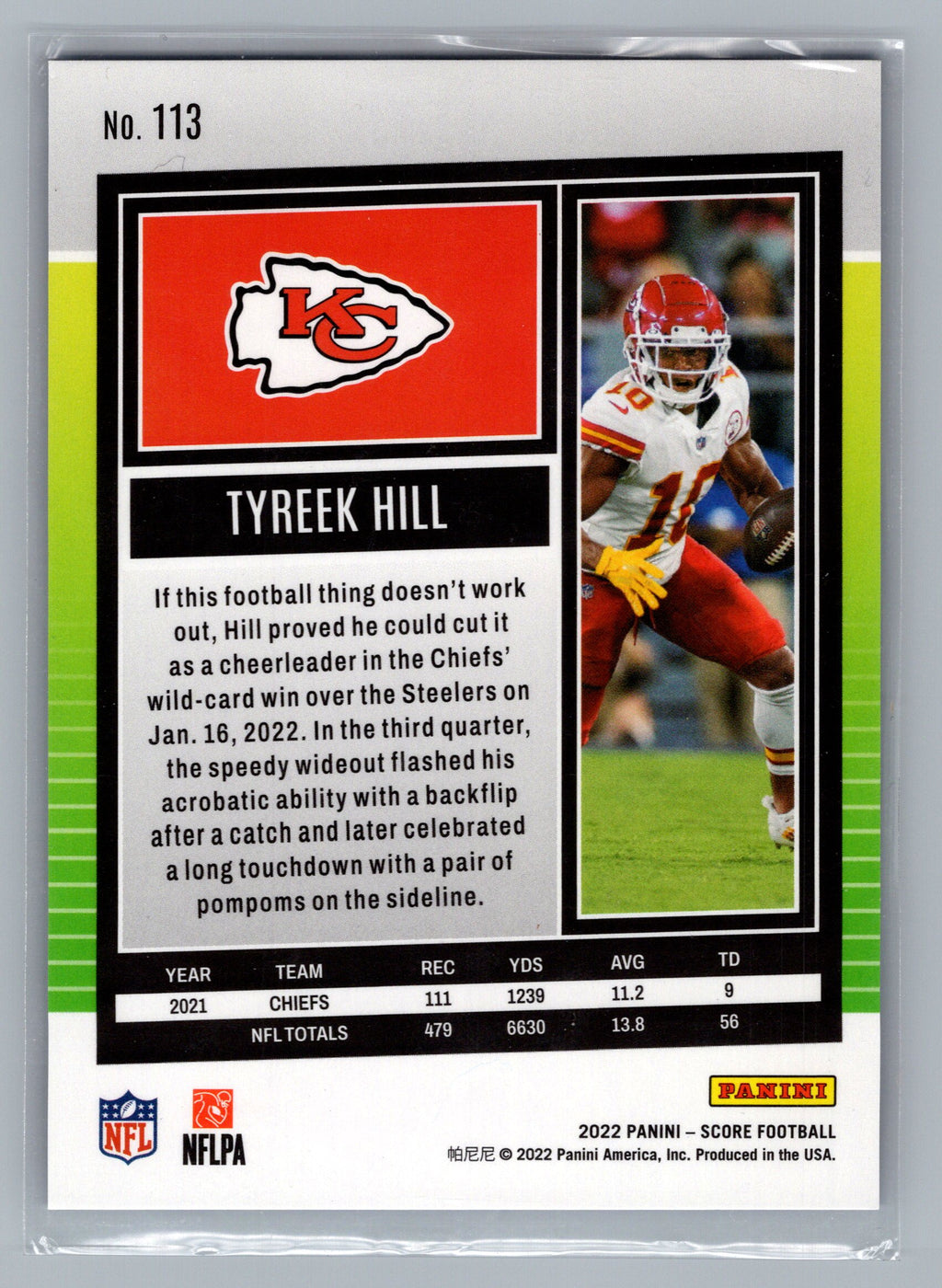 2022 Score #113 Tyreek Hill Artist's Proof #/35