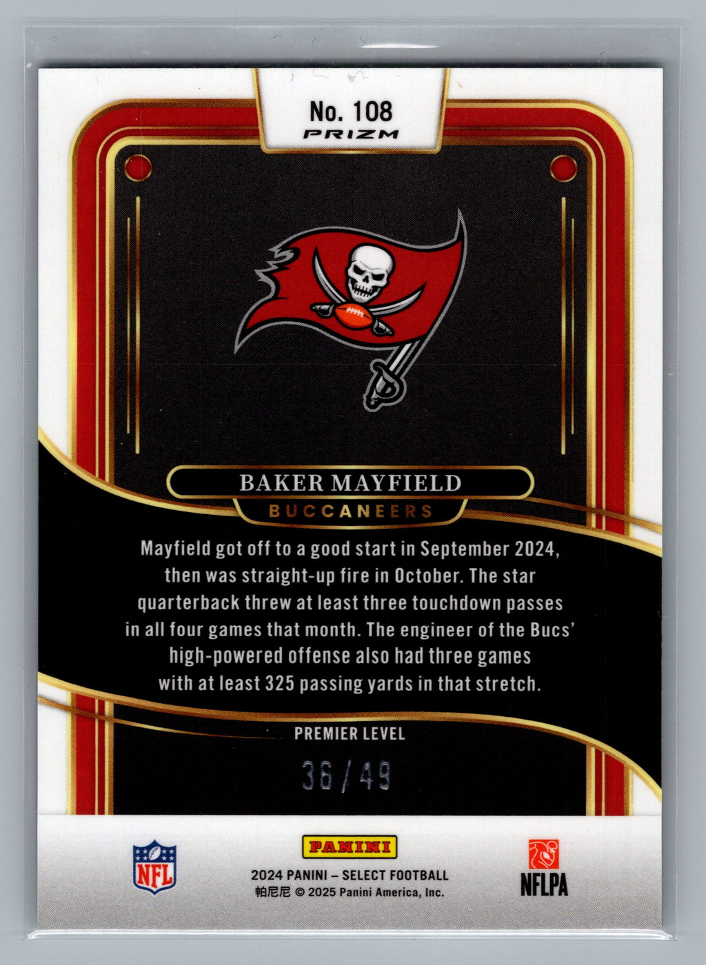 2024 Panini Select #108 Baker Mayfield Neon Green Prizm #/49