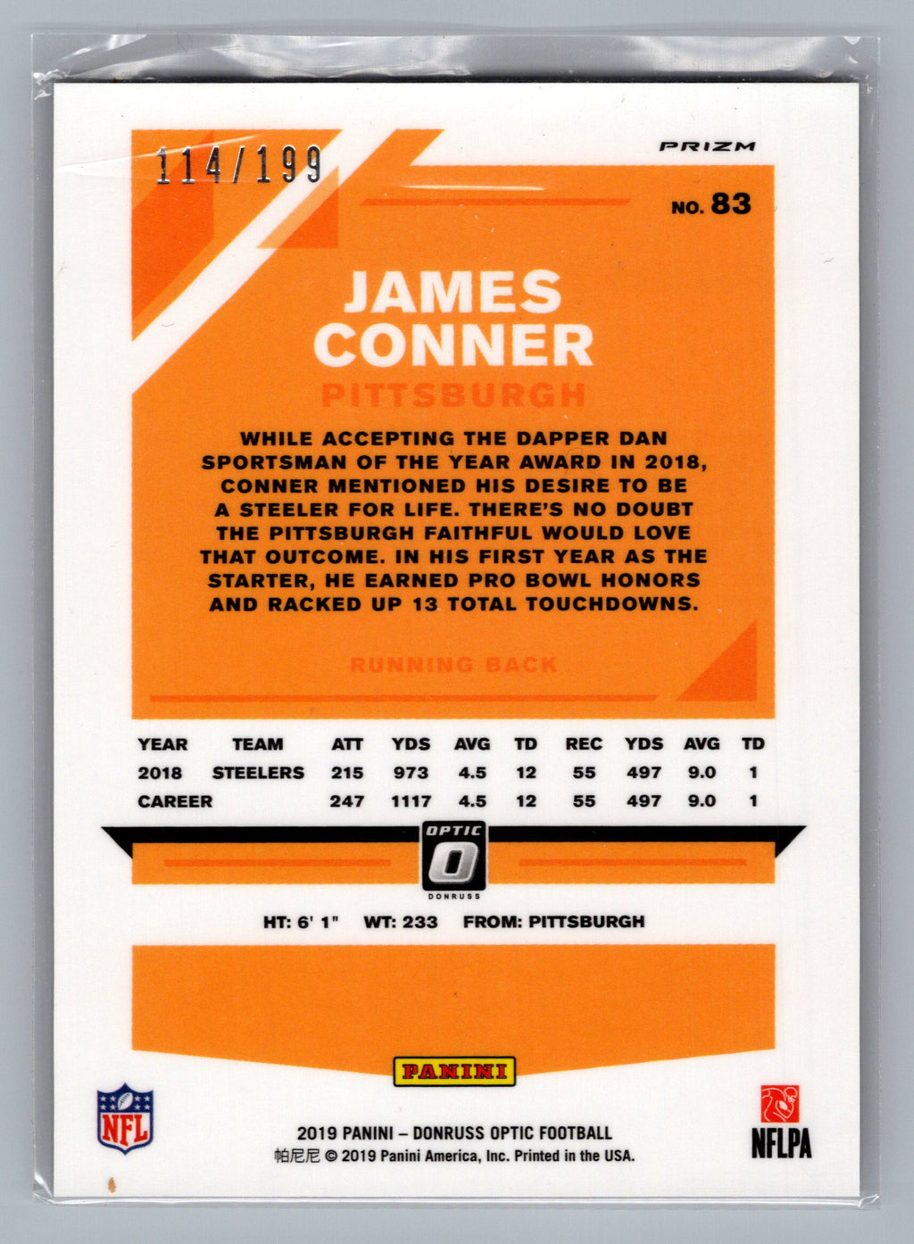 2019 Donruss Optic #83 James Conner Orange #/199