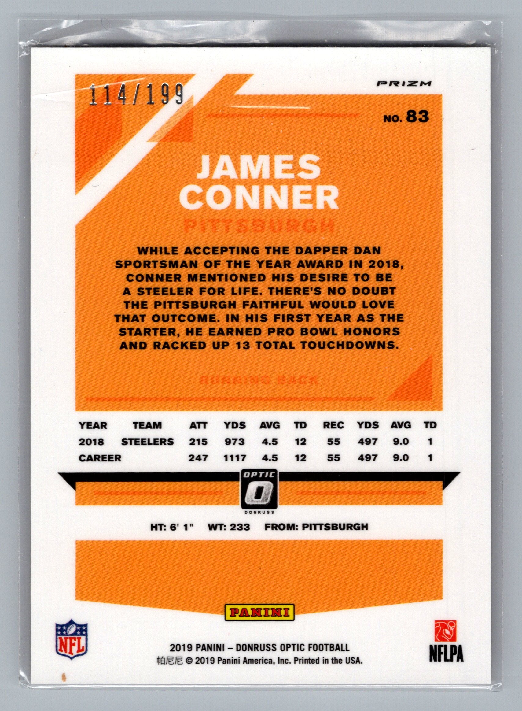 2019 Donruss Optic #83 James Conner Orange #/199