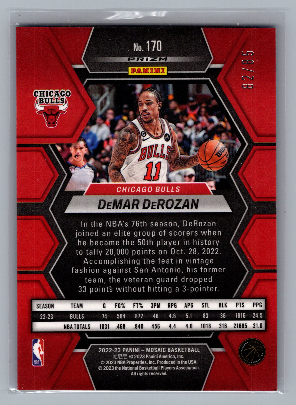2022-23 Panini Mosaic #170 DeMar DeRozan Fast Break Blue #/85